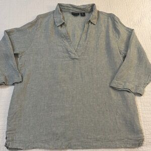 TAHARI Large EUC Linen Tunic Sage Green 3/4 Sleeve Top Coastal Grandmother